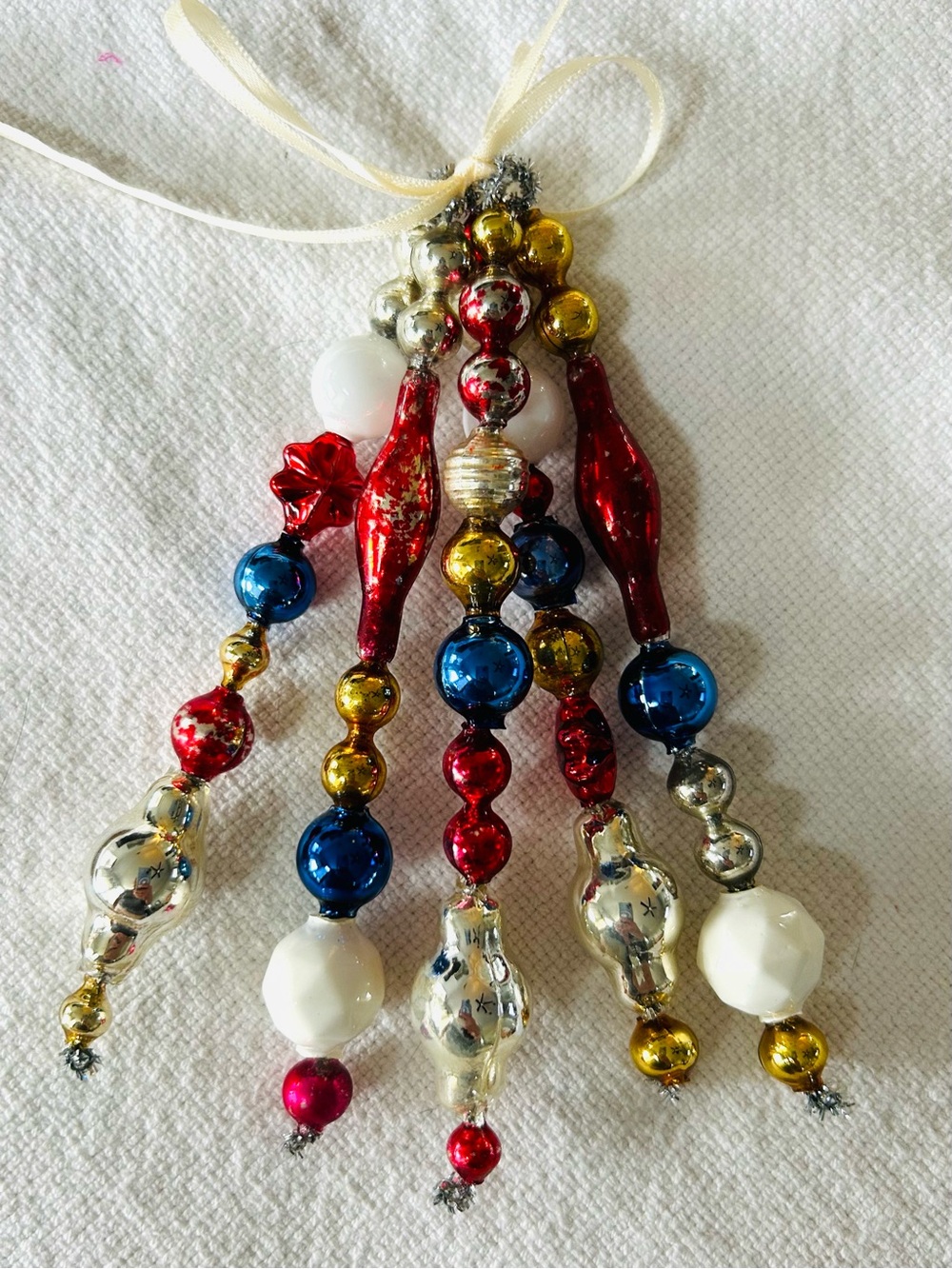 Vintage Repurposed 4th of July ornaments, Mercury Glass garland bead icicle